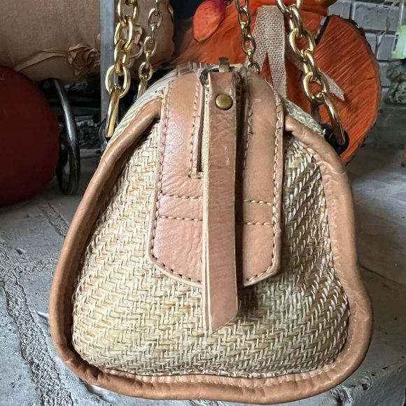 Ralph Lauren Vintage Rare Rafia & Croc Embossed Leather Chain Strap Shoulder Bag - Picture 5 of 13